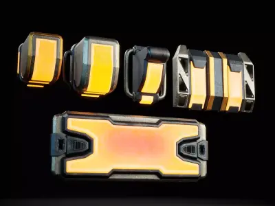 Sci-Fi Light Fixture Set 4 Low-poly 3D model