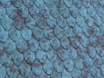 Modern Weathered Teal Fish Scale Mosaic PBR Seamless Texture
