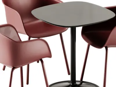 Soft Cafe Table and Fiber Outdoor Armchair by Muuto 3D model