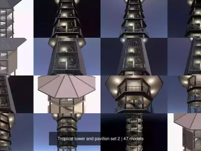 Tropical tower and pavilion set 2 3D Model Pack