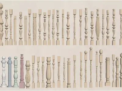 Stair handrail posts 3D model