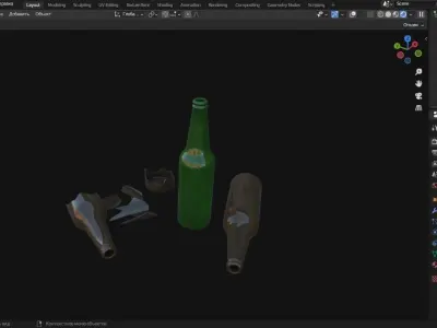 Glass Broken Bottles 3D Model Low-poly 3D model