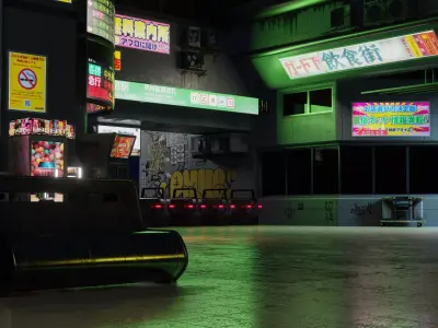 Cyberpunk Metro Station Low-poly 3D model