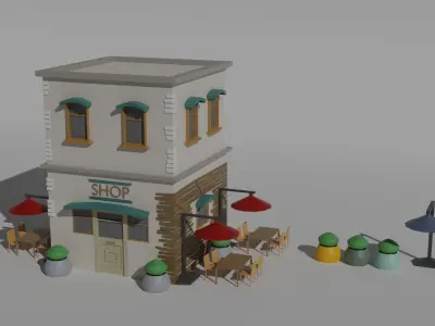 Low Poly Old Shop Building Low-poly 3D model
