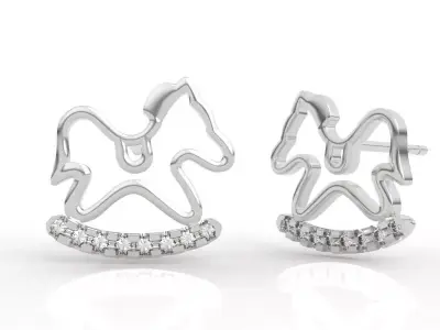 Sparkling Rocking Horse Stud Earrings  3D print model