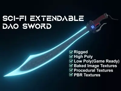 Sci-Fi Extendable Dao Sword Low-poly 3D model