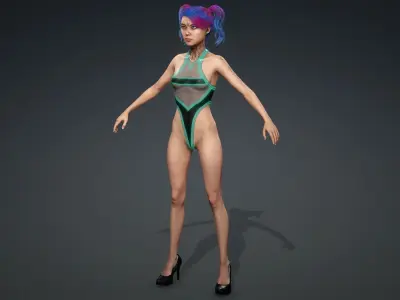 Android Cyberpunk woman -  Fashion Beauty rigged - Blendshapes Low-poly 3D model