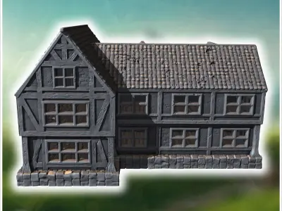 Large timber-framed building with multiple windows tiled roof an 3D print model