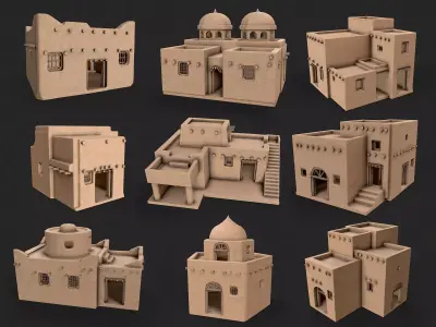 Egypt Desert Old Clay House Collection  Low-poly 3D model