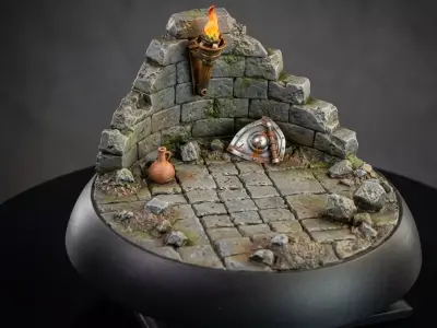 Ruined Dungeon Diorama - 25-32-40-50mm Pre-supported - STL 3D print model