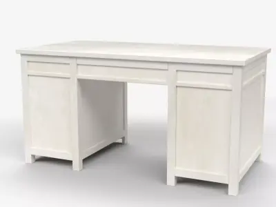 Cream Wooden Office Desk with Upholstered Chair 3D model