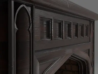 Wooden Mantle Fireplace with Fire Grate Low-poly 3D model