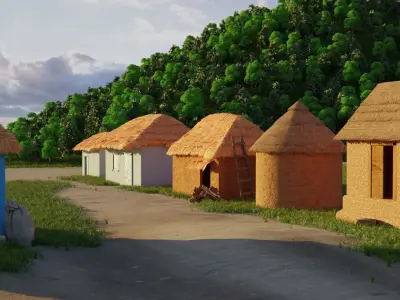 Exterior Landscape Village Scene 3D model