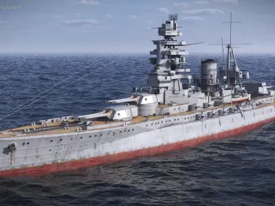  Weathered Battleship Nagato with Corroded Hull Panels Grey Used Rigged for Cinema 4D 