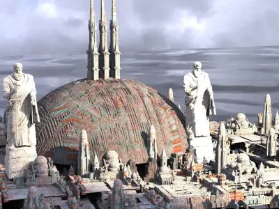 Stars Wars influenced City with statues Kit bash 3D model