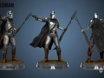 The mandalorian 3d print model star wars statue holding gun 3D print model