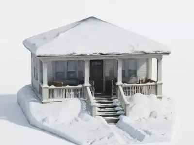Snow-Covered Suburban Bungalow House 3D Model Low-poly 3D model