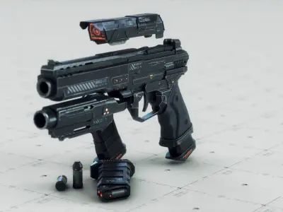 Gun and Boxes SciFi - PBR 3D Asset Kit Low-poly 3D model