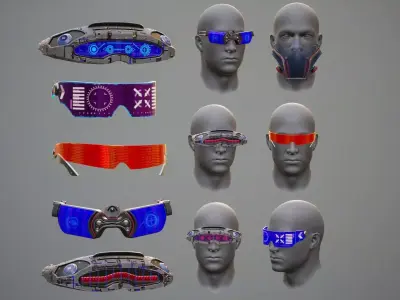 Sci-Fi Glasses Visor Pack 3 Low-poly 3D model