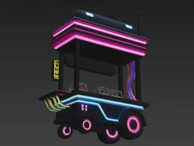 Cyberpunk Street Food Stall 3D Model Low-poly 3D model