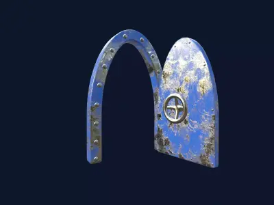 Blue Submarine Doors Stylized Rusted Metal 3D Model 3D model