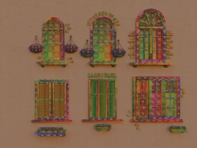 Windows 6pcs pack Low-poly 3D model