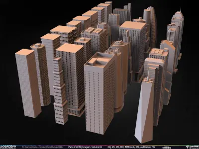 Pack of 40 Skyscrapers Vol 02 Low-poly 3D model