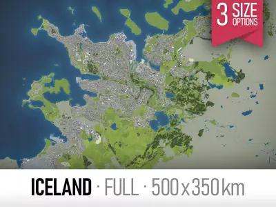 Iceland - full country map Low-poly 3D model