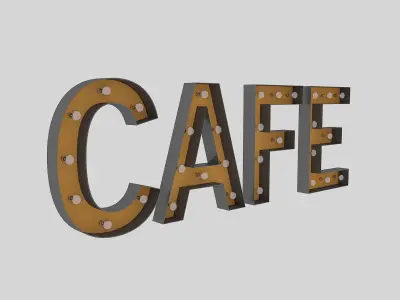 Cafe Sign With Bulb Low-poly 3D model