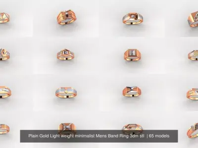 65 Plain Gold Light weight minimalist Mens Band Ring 3dm stl  3D Model Pack