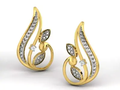 Gold Diamond Women Earring 3D print Model 3D print model 176