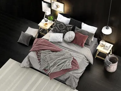 Bed set 1 with pillows and blankets 3D model