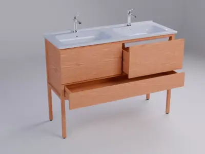 Wooden bathroom cabinet H90W121D46 3D model