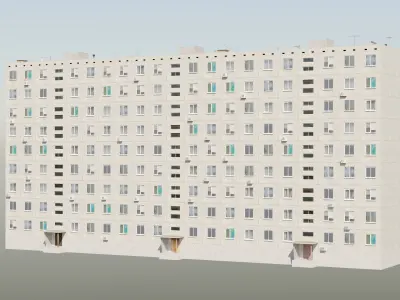Soviet Panel Apartment Building three entrances Low-poly 3D model