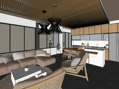 Modern rustic apartment interior  Low-poly 3D model