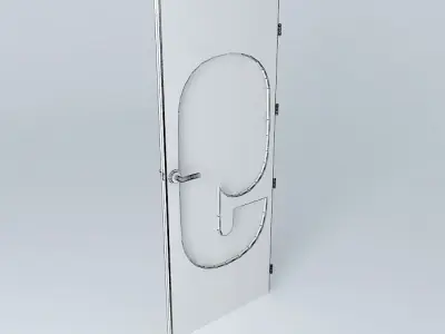Wording 9 3D door very detail with glass lock and hinger Free 3D model