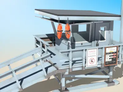 Lifeguard Station With Rescue Buoy Low-poly 3D model