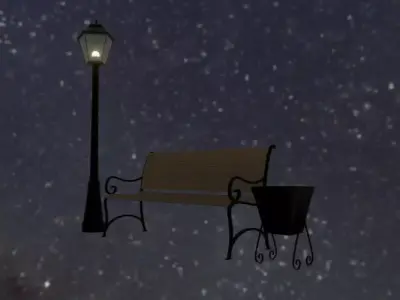 Low Poly Vintage Street Props Lantern Bench Trash Game Ready Free low-poly 3D model