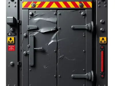 Damaged Industrial SciFi Bunker Door Low-poly 3D model