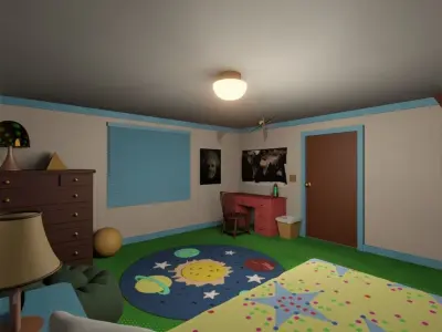 Bedroom house with windows Free 3D model