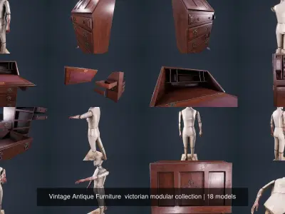 Vintage Antique Furniture  victorian modular collection 3D Model Pack