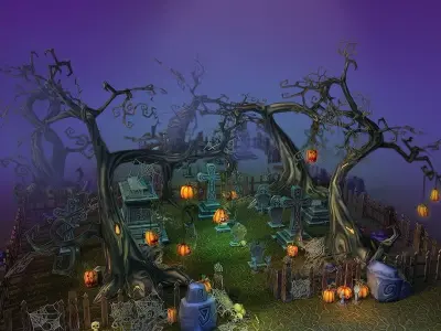 Low Poly Cemetery Halloween Set Low-poly 3D model
