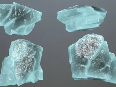 Rock Set 9 piece of aquamarine crystal Low-poly 3D model