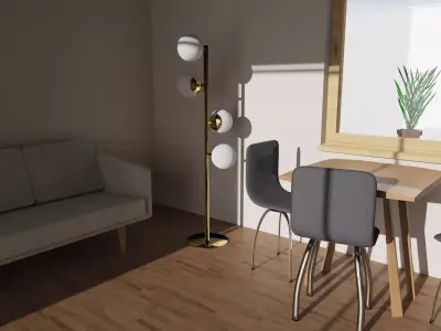 Orb Floor Lamp Metal Gold Modern PBR Interior Lighting Low-poly 3D model