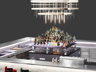 cocktail bar 01 Cafe-Bar Low-poly 3D model