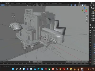 cloud-train low poly model render in blender Low-poly 3D model