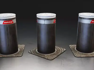 Retractable Security Bollard Low-poly 3D model