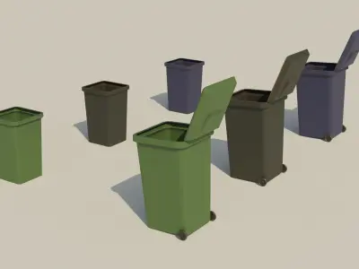 Garbage Box - Lowpoly Trash Can with Wheels Low-poly 3D model