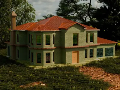 architecture two floor house Free low-poly 3D model
