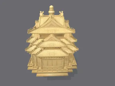 Ancient octagonal building bone carving Low-poly 3D model